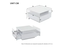 Mesa De Centro*Hauss Spole Mesa de centro quadrada 70x70x41cm com 2 gavetas e LED, corpo em laca branca brilhante Branco