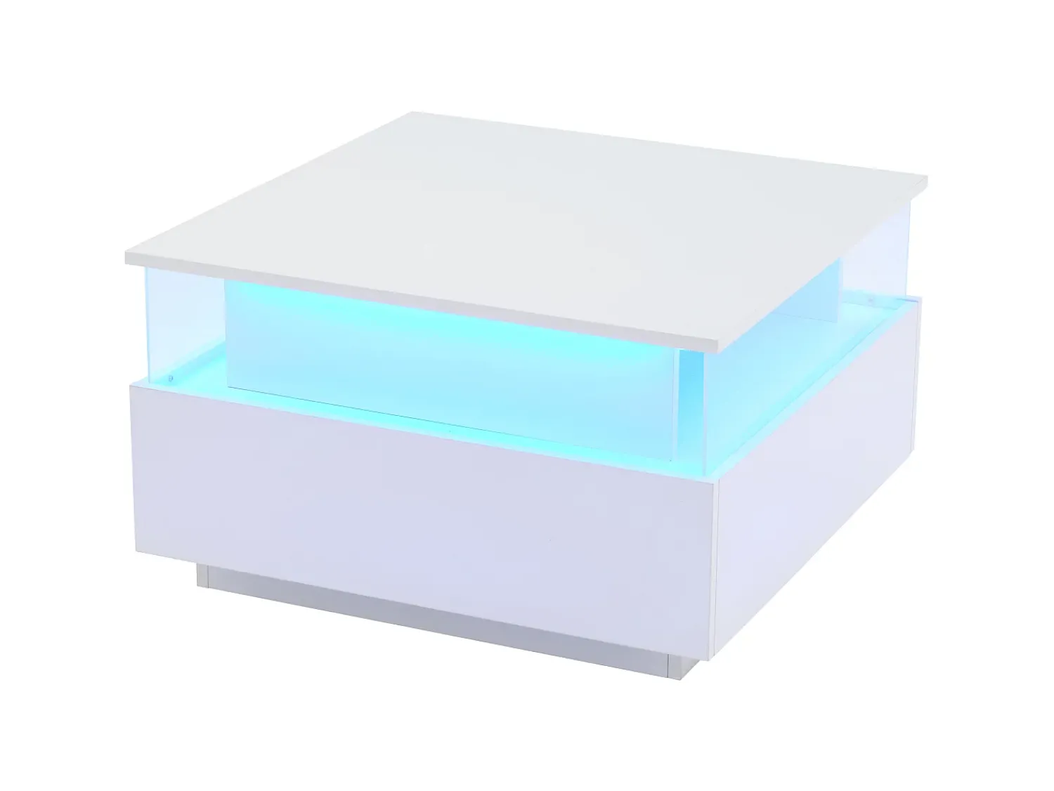 Mesa De Centro*Hauss Spole Mesa de centro quadrada 70x70x41cm com 2 gavetas e LED, corpo em laca branca brilhante Branco