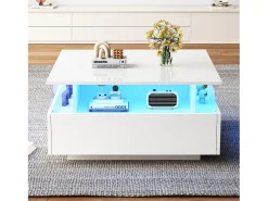Mesa De Centro*Hauss Spole Mesa de centro quadrada 70x70x41cm com 2 gavetas e LED, corpo em laca branca brilhante Branco