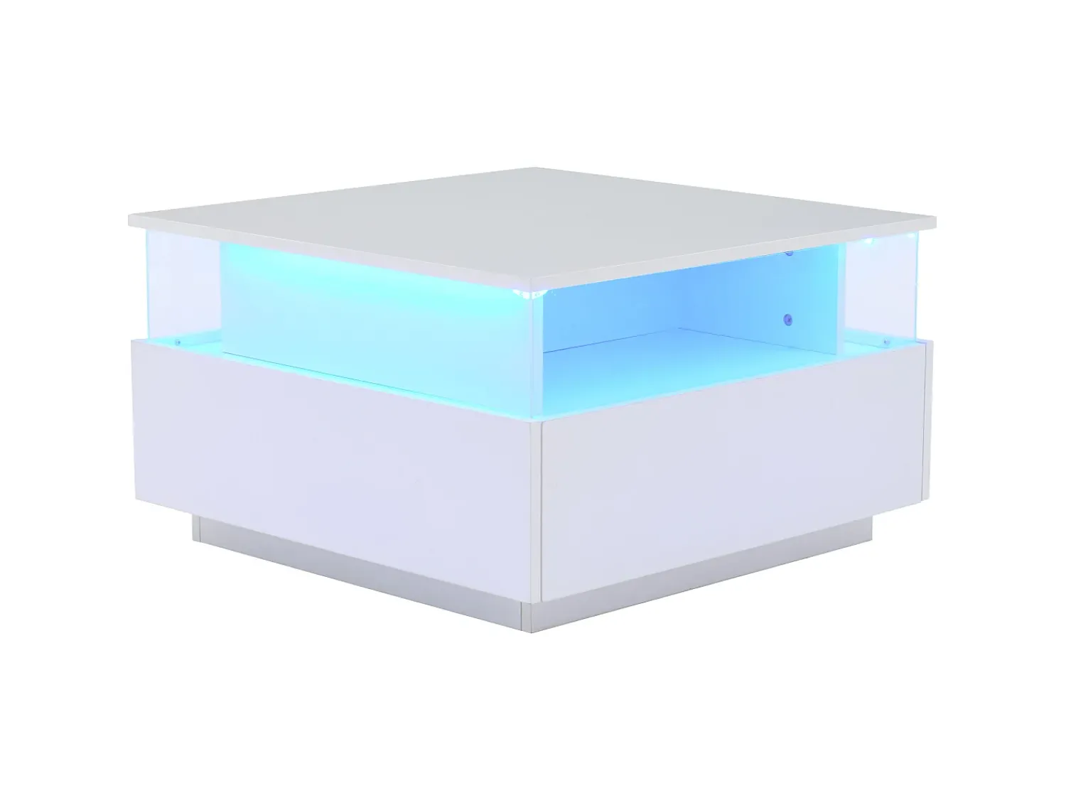 Mesa De Centro*Hauss Spole Mesa de centro quadrada 70x70x41cm com 2 gavetas e LED, corpo em laca branca brilhante Branco