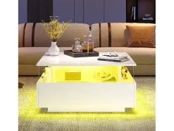 Mesa De Centro*Hauss Spole Mesa de centro quadrada 70x70x41cm com 2 gavetas e LED, corpo em laca branca brilhante Branco