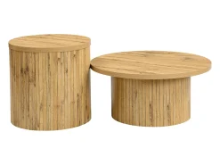 Mesa De Centro*Hauss Spole Mesa de centro redonda - Conjunto de 2 - Riscas verticais em madeira Natural claro