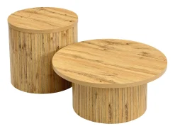 Mesa De Centro*Hauss Spole Mesa de centro redonda - Conjunto de 2 - Riscas verticais em madeira Natural claro