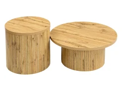 Mesa De Centro*Hauss Spole Mesa de centro redonda - Conjunto de 2 - Riscas verticais em madeira Natural claro