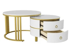 Sale Merax Mesa de centro redonda 2 em 1 - 70 x 70 x 46 cm + 50 x 50 x 40 cm - combinação de mesa de sala de estar com 2 gavetas - MDF - Branco