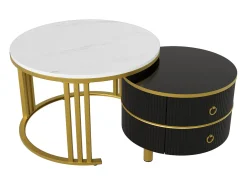 Mesa De Centro|Merax Mesa de centro redonda 2 em 1 - 70 x 70 x 46 cm + 50 x 50 x 40 cm - Combinação de mesa de centro com 2 gavetas - MDF - Preto