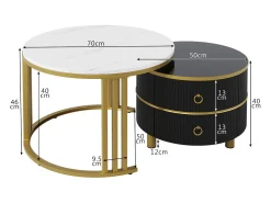 Mesa De Centro|Merax Mesa de centro redonda 2 em 1 - 70 x 70 x 46 cm + 50 x 50 x 40 cm - Combinação de mesa de centro com 2 gavetas - MDF - Preto