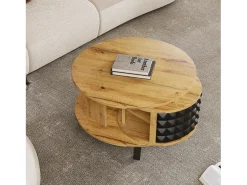 Mesa De Centro* Mesa de Centro Redonda - Mesa Giratória com Prateleira Interna Oculta, Perna em Preto - 85,2x80x45,2cm - Natural Natural claro