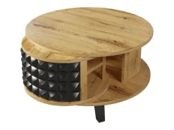Mesa De Centro* Mesa de Centro Redonda - Mesa Giratória com Prateleira Interna Oculta, Perna em Preto - 85,2x80x45,2cm - Natural Natural claro