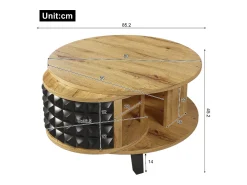 Mesa De Centro* Mesa de Centro Redonda - Mesa Giratória com Prateleira Interna Oculta, Perna em Preto - 85,2x80x45,2cm - Natural Natural claro