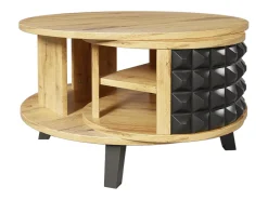 Mesa De Centro* Mesa de Centro Redonda - Mesa Giratória com Prateleira Interna Oculta, Perna em Preto - 85,2x80x45,2cm - Natural Natural claro