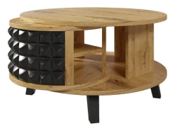 Mesa De Centro* Mesa de Centro Redonda - Mesa Giratória com Prateleira Interna Oculta, Perna em Preto - 85,2x80x45,2cm - Natural Natural claro