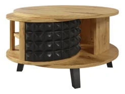 Mesa De Centro* Mesa de Centro Redonda - Mesa Giratória com Prateleira Interna Oculta, Perna em Preto - 85,2x80x45,2cm - Natural Natural claro