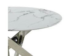 Mesa de centro redonda - Vidro temperado efeito mármore - Metal prateado - CHIARA^ Mesa De Centro