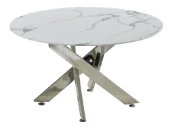 Mesa de centro redonda - Vidro temperado efeito mármore - Metal prateado - CHIARA^ Mesa De Centro
