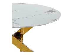 Mesa De Centro* Mesa de centro redonda - Vidro temperado efeito mármore - Metal dourado - CHIARA Branco
