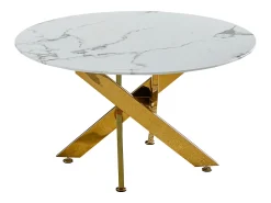 Mesa De Centro* Mesa de centro redonda - Vidro temperado efeito mármore - Metal dourado - CHIARA Branco