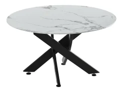 Sale Mesa de centro redonda - Vidro temperado efeito mármore - Metal preto - CHIARA Branco