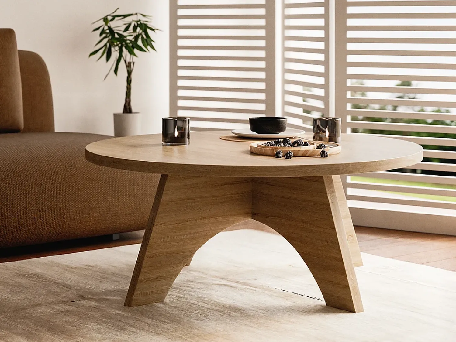 Mesa De Centro| Mesa de centro redonda BELL Ø68 cm Carvalho Sonoma Castanho