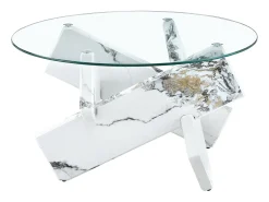 Mesa De Centro|Hauss Spole Mesa de centro redonda com pés em efeito mármore - Tampo em vidro Branco