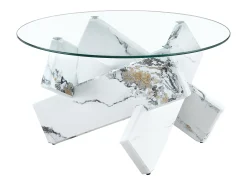 Mesa De Centro|Hauss Spole Mesa de centro redonda com pés em efeito mármore - Tampo em vidro Branco