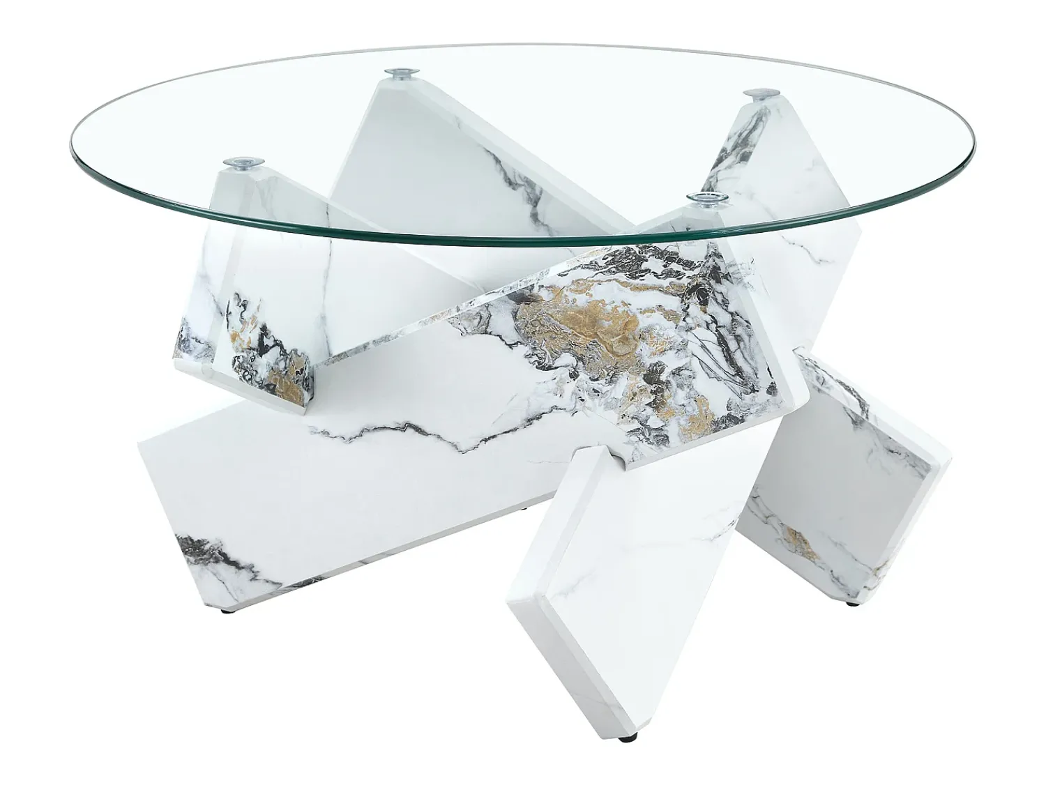 Mesa De Centro|Hauss Spole Mesa de centro redonda com pés em efeito mármore - Tampo em vidro Branco