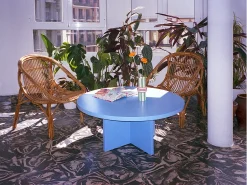 Mesa de centro redonda com tampo resistente em MDF de 3 cm azul Cornish 100 cm^ Mesa De Centro