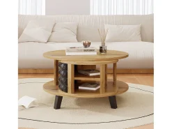 Merax Mesa de centro redonda com prateleiras giratórias - 85,2 x 80 x 45,2 cm - Aglomerado - Natural +^ Mesa De Centro