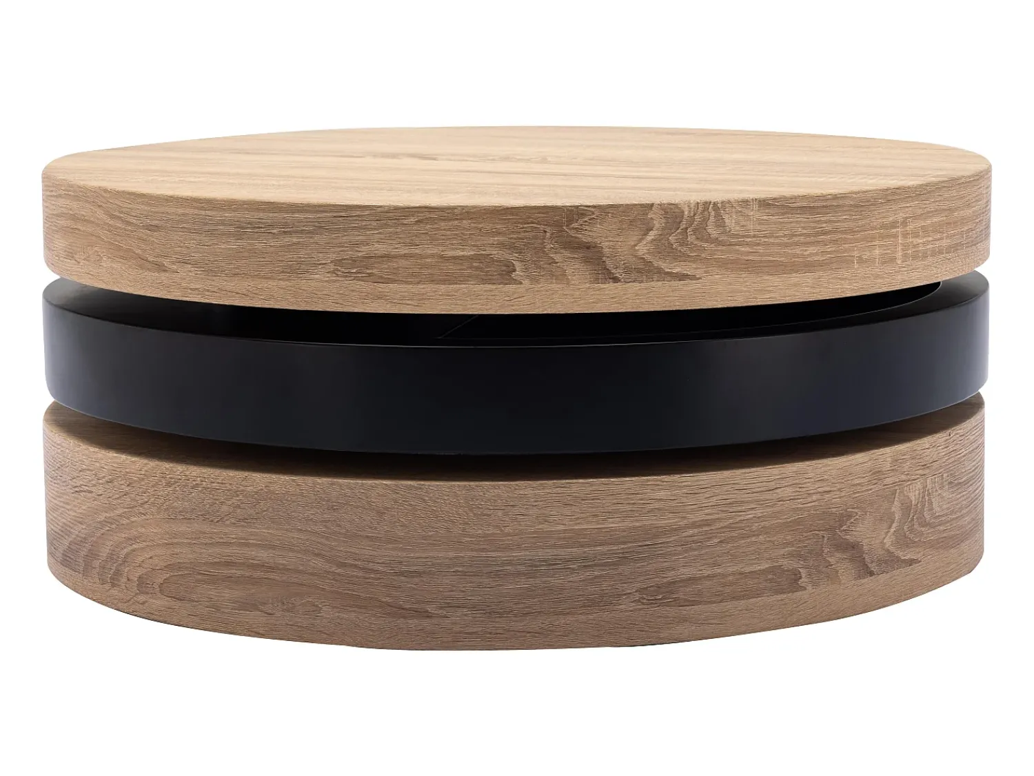 Mesa De Centro*Vente-unique Mesa de centro redonda com 1 prateleira em MDF - Preto e natural claro - JANITA Preto / Natural claro