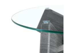 Mesa De Centro|Hauss Spole Mesa de centro redonda com pés em forma de cruz - Tampo em vidro - Madeira cinzenta Cinzento