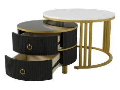 Hauss Spole Mesa de centro redonda de encaixe com 2 gavetas - Madeira MDF - e dourado^ Mesa De Centro