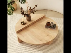 Mesa De Centro|Concept-Usine Mesa de centro redonda de design em madeira CARLOW com arrumação - Nogueira Castanho