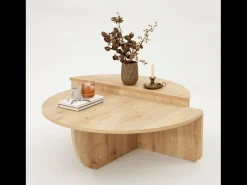 Mesa De Centro|Concept-Usine Mesa de centro redonda de design em madeira CARLOW com arrumação - Nogueira Castanho