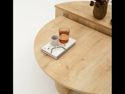Mesa De Centro|Concept-Usine Mesa de centro redonda de design em madeira CARLOW com arrumação - Nogueira Castanho