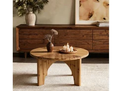 Mesa De Centro*Tribesigns Mesa de Centro Redonda de Madeira Sólida de 80cm, Mesa de Centro Rustica com Pernas Curvas Castanho