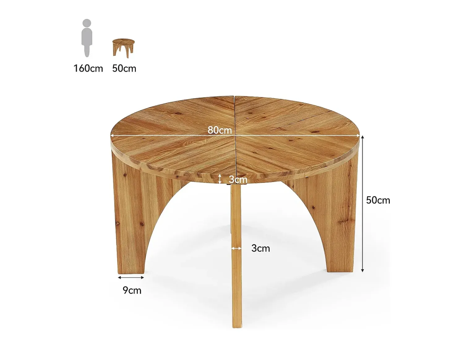 Mesa De Centro*Tribesigns Mesa de Centro Redonda de Madeira Sólida de 80cm, Mesa de Centro Rustica com Pernas Curvas Castanho