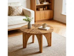 Mesa De Centro*Tribesigns Mesa de Centro Redonda de Madeira Sólida de 80cm, Mesa de Centro Rustica com Pernas Curvas Castanho