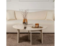 Mesa De Centro*Concept-Usine Mesa de centro redonda duo pinho atlântico 90cm - Modular e elegante Branco