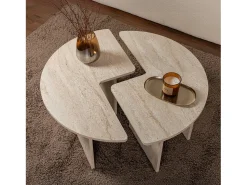Mesa De Centro*Concept-Usine Mesa de centro redonda duo pinho atlântico 90cm - Modular e elegante Branco