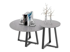 Clearance Fativo Mesa de centro redonda em mármore para a sala de estar em pedra sinterizada, conjunto de 2 mármores de design 80x80x40cm / 45x45x50cm Cinzento