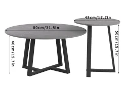 Clearance Fativo Mesa de centro redonda em mármore para a sala de estar em pedra sinterizada, conjunto de 2 mármores de design 80x80x40cm / 45x45x50cm Cinzento