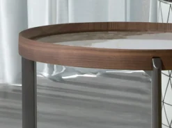 Mesa De Apoio*Angel Cerda Mesa de centro redonda em mármore porcelânico, nogueira e aço metálico escuro 2130 Castanho
