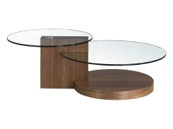 Mesa De Centro*Angel Cerda Mesa de centro redonda em vidro temperado e nogueira 2019 Castanho