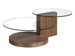 Mesa De Centro*Angel Cerda Mesa de centro redonda em vidro temperado e nogueira 2019 Castanho