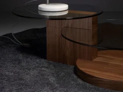Mesa De Centro*Angel Cerda Mesa de centro redonda em vidro temperado e nogueira 2019 Castanho