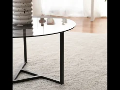 Mesa De Centro*Concept-Usine Mesa de centro redonda em vidro temperado Mia com pés em metal Preto