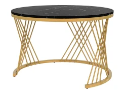 Best Hauss Spole Mesa de centro redonda empilhável com gaveta - Padrão mármore - Pés em metal dourado Preto