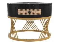Best Hauss Spole Mesa de centro redonda empilhável com gaveta - Padrão mármore - Pés em metal dourado Preto