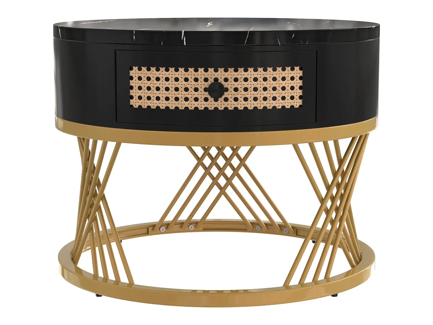 Best Hauss Spole Mesa de centro redonda empilhável com gaveta - Padrão mármore - Pés em metal dourado Preto