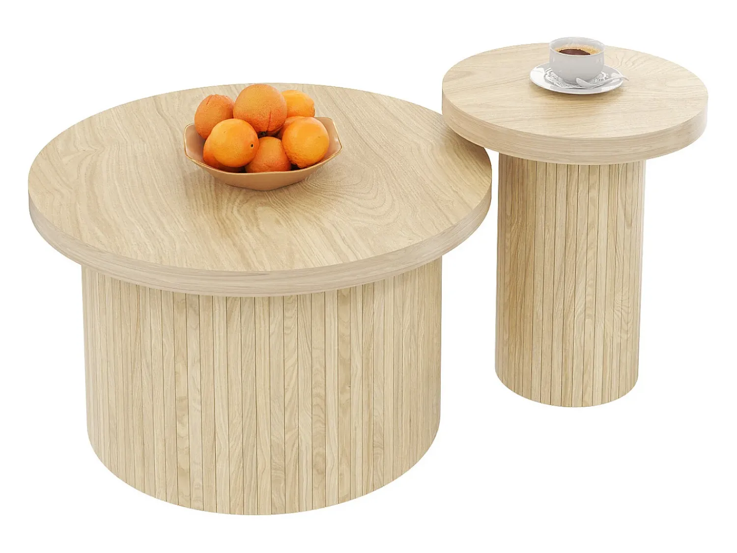ModernLuxe Mesa de centro redonda encastrável - MDF - Natural^ Mesa De Centro